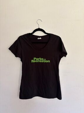 Parks and Recreation Black V-Neck T-Shirt with Green Logo